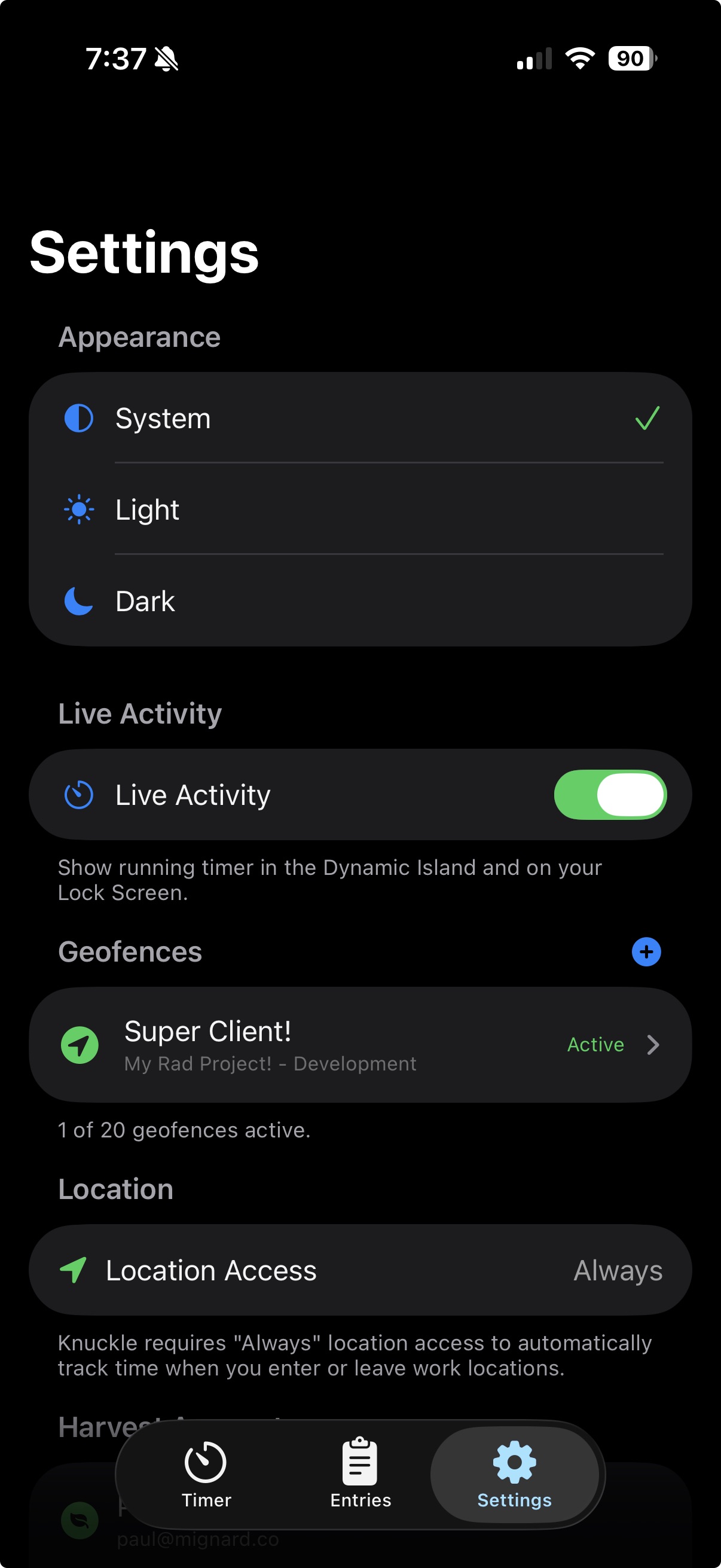 Location permissions screen