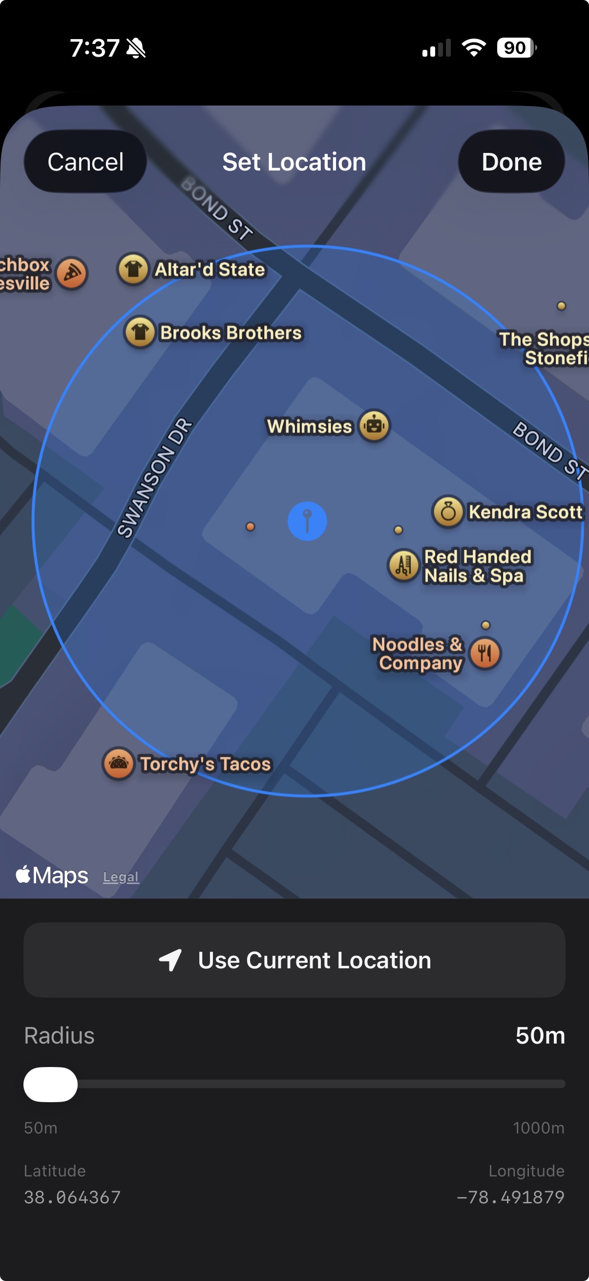 Create geofence screen