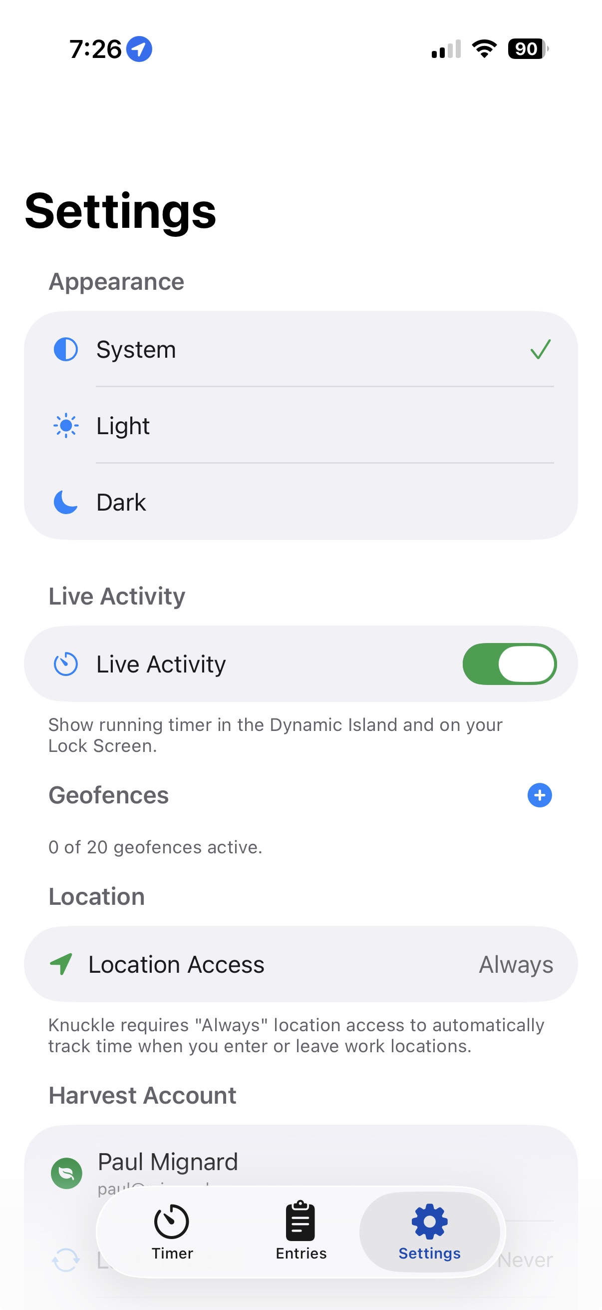 Location permissions screen