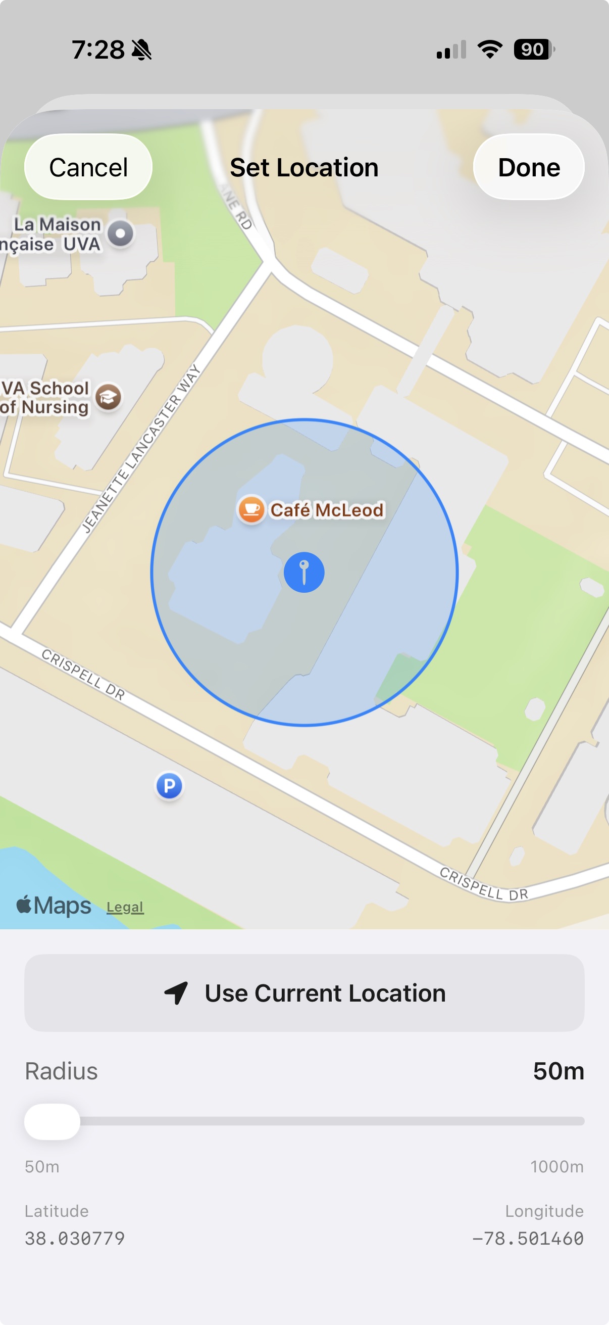 Create geofence screen